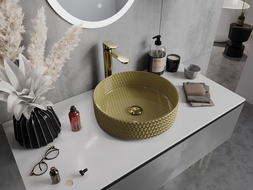 Mexen Aura lavandino da appoggio in vetro 39 x 39 cm, oro - 24013950