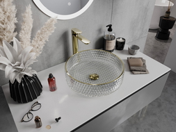 Mexen Aura lavabo en verre sur plan 39 x 39 cm, transparent/or - 24013905