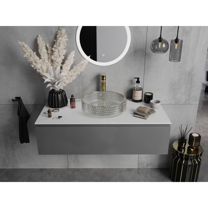 Mexen Aura Glas-Waschbecken Aufsatzwaschbecken 39 x 39 cm, transparent/gold - 24013905
