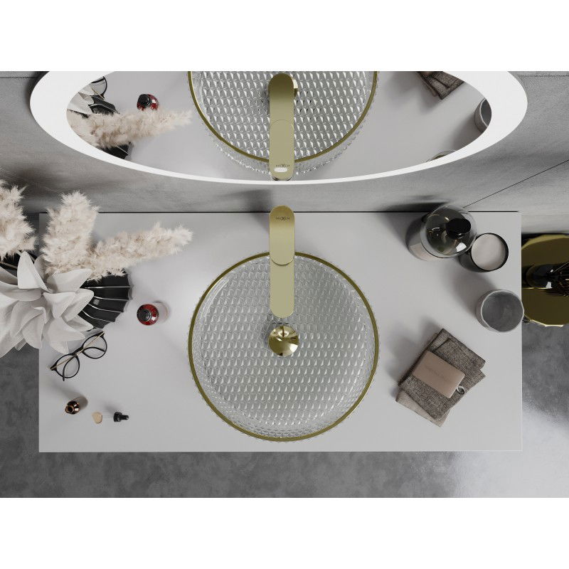 Mexen Aura glazen opbouw wastafel 39 x 39 cm, transparant/goud - 24013905