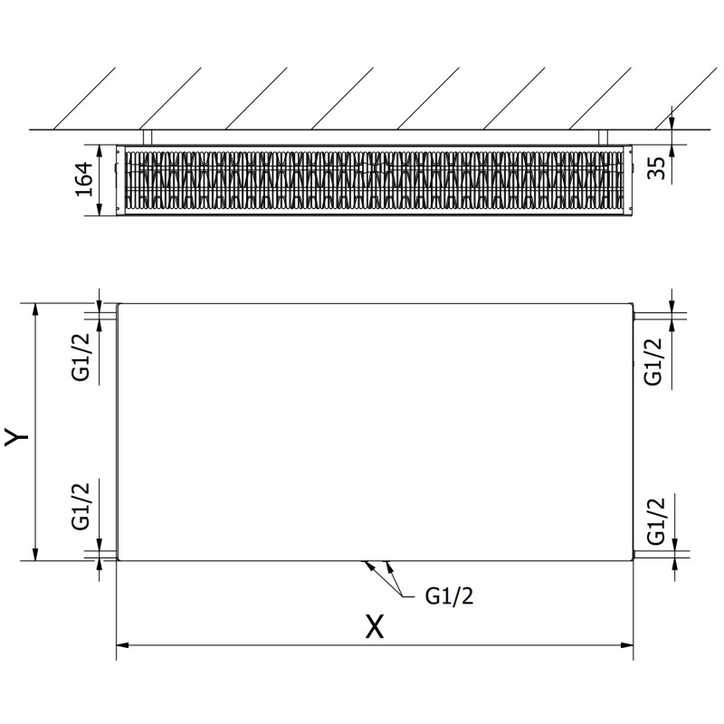 Mexen Flat CCF33 paneelradiaator 500 x 700 mm, alumine keskühendus, 1331 W, must - W6C33F-050-070-70