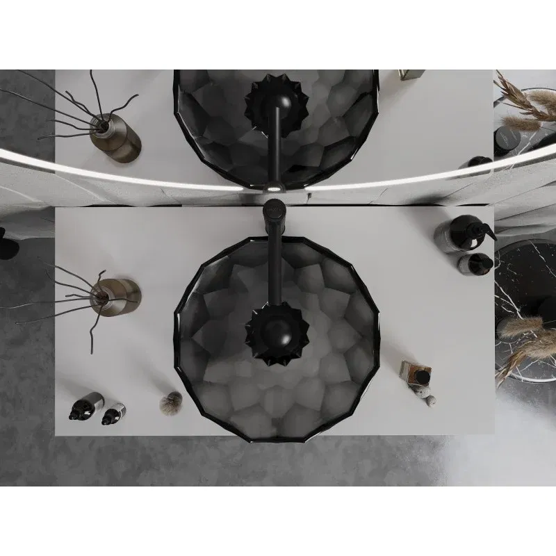 Mexen Inga Glas-Waschbecken zur Aufsatzmontage 44 x 44 cm, schwarz - 24074470