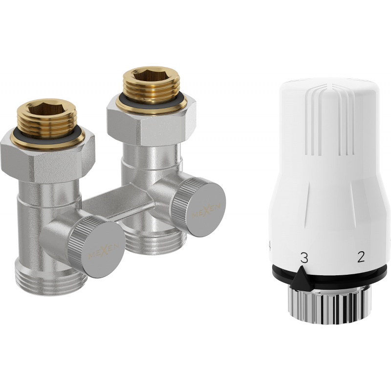 Mexen G02 thermostatisch tweepijpsset DN50, recht 1/2"x3/4", nikkel - W912-012-928-01