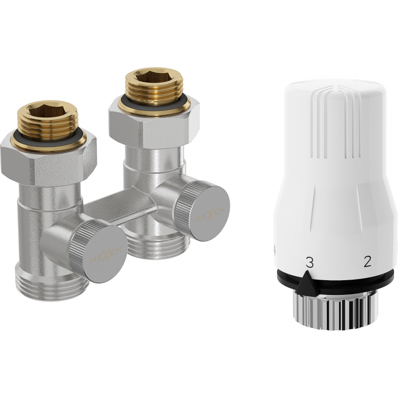 Mexen G02 thermostatisches Set zweirohr DN50, gerade 1/2"x3/4", Nickel - W912-012-928-01