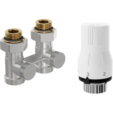 Mexen G02 zestaw termostatyczny dwururowy DN50, prosty 1/2"x3/4", nikiel - W912-012-928-01