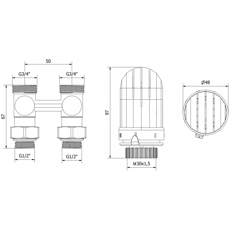 Mexen G03 set termostatico bifilare DN50, angolare 1/2"x16 mm, nichel - W911-016-938-01
