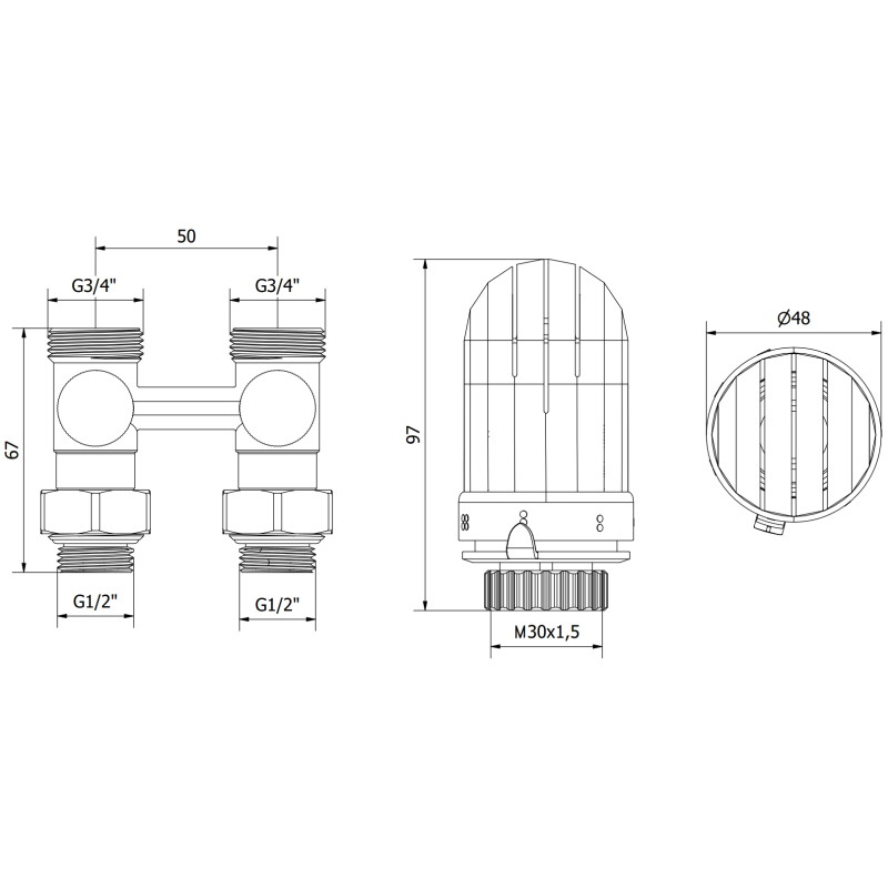 Mexen G03 termostatski komplet dvorubrni DN50, kutni 1/2"x16 mm, nikal - W911-016-938-01