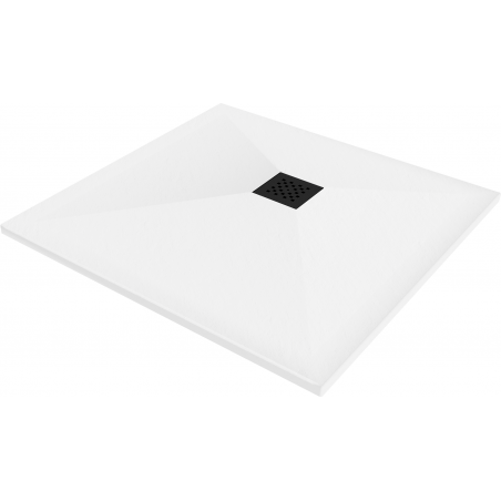 Mexen Stone+ kwadratische composiet douchebak 70 x 70 cm, wit, zwarte rooster - 44107070-B