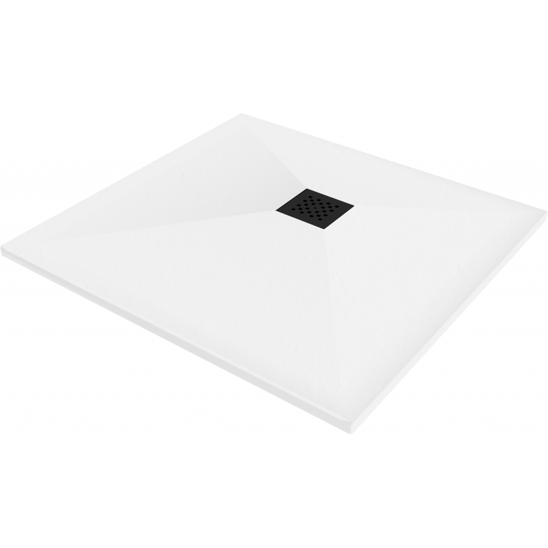 Mexen Stone+ brodzik kompozytowy kwadratowy 80 x 80 cm, biały, maskownica czarna - 44108080-B