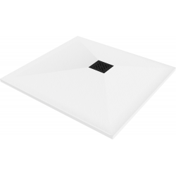 Mexen Stone+ brodzik kompozytowy kwadratowy 100 x 100 cm, biały, maskownica czarna - 44101010-B