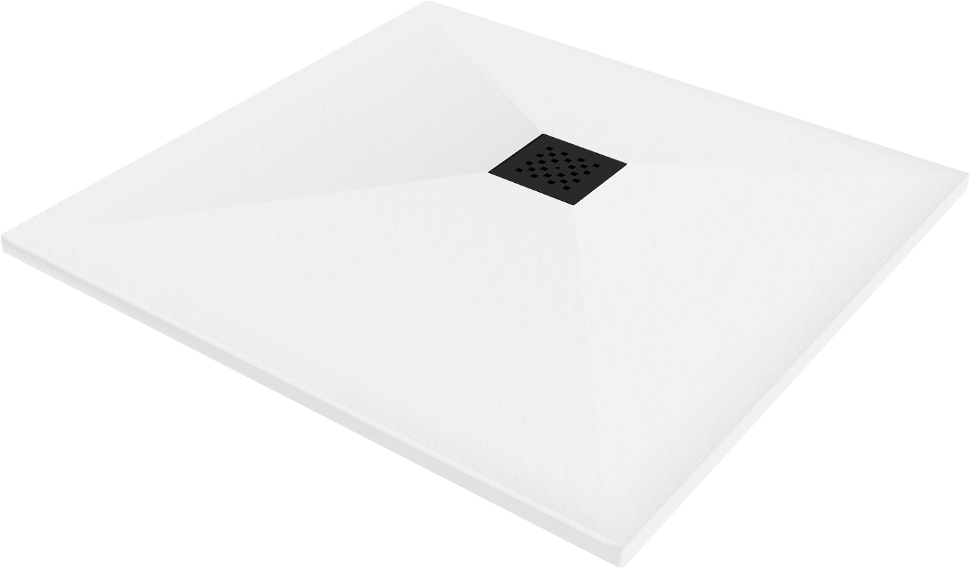 Mexen Stone+ brodzik kompozytowy kwadratowy 100 x 100 cm, biały, maskownica czarna - 44101010-B