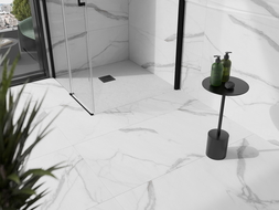 Receveur de douche carré en composite Mexen Stone+ 90 x 90 cm, blanc, cache noir - 44109090-B