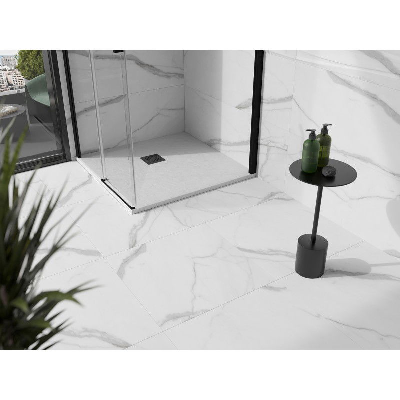 Mexen Stone+ Komposit Duschwanne Quadrat 90 x 90 cm, wäiss, schwaarze Ofdeckung - 44109090-B