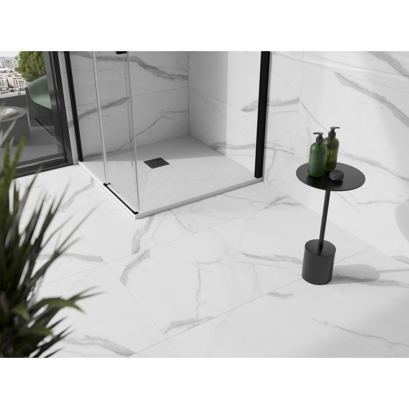 Mexen Stone+ brodzik kompozytowy kwadratowy 100 x 100 cm, biały, maskownica czarna - 44101010-B