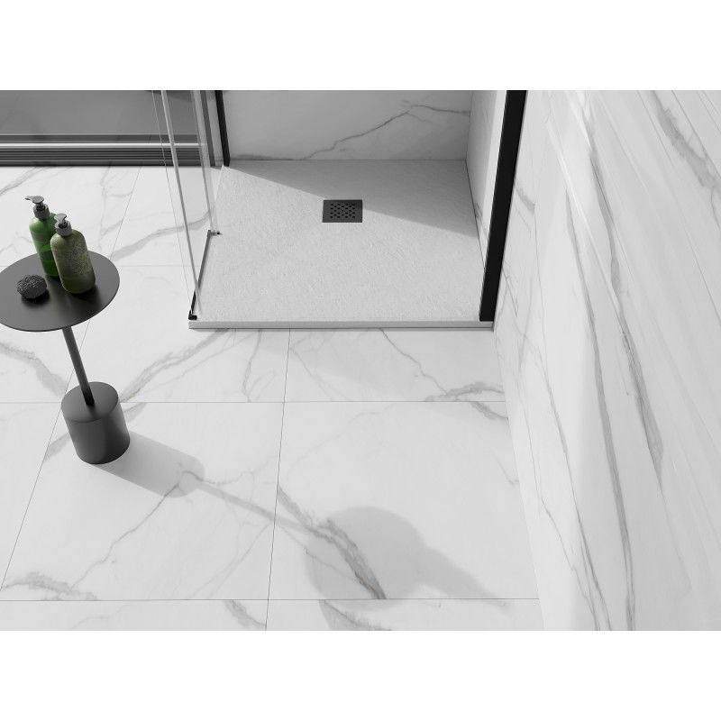 Mexen Stone+ plato de ducha cuadrado de composite 100 x 100 cm, blanco, cubierta negra - 44101010-B
