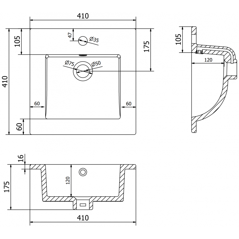 Mexen Atena lavabo encastré dans le plan de travail 41 x 41 cm, blanc - 25014100