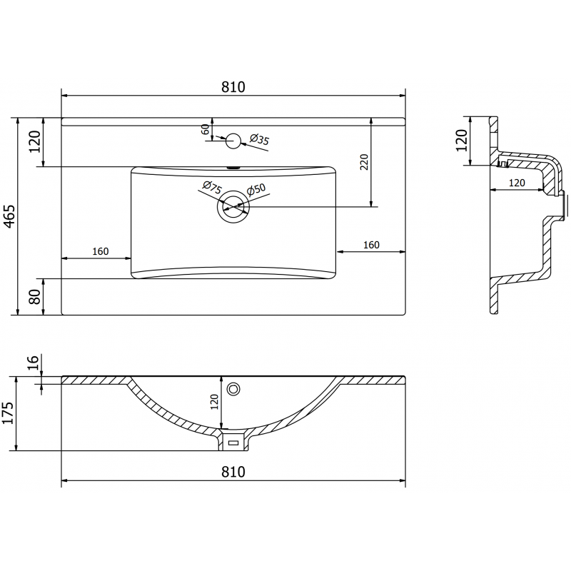 Mexen Atena lavabo empotrado en encimera 80 x 46 cm, blanco - 25018000