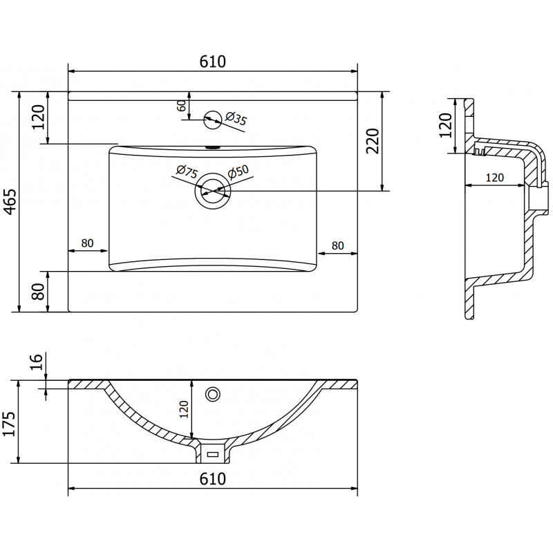 Mexen Atena lavabo encastrado en encimera 61 x 46 cm, negro mate - 25016070