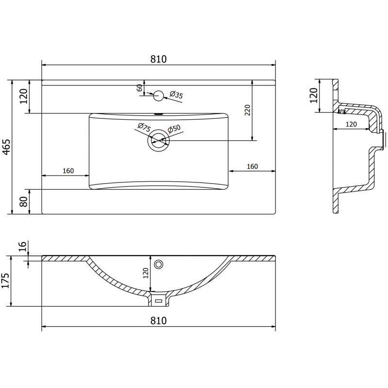 Mexen Atena lavabo da incasso 81 x 46 cm, nero opaco - 25018070
