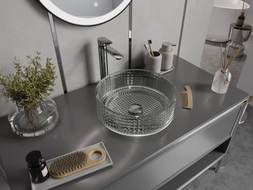 Mexen Lira glass countertop washbasin 37 x 37 cm, transparent - 24053700