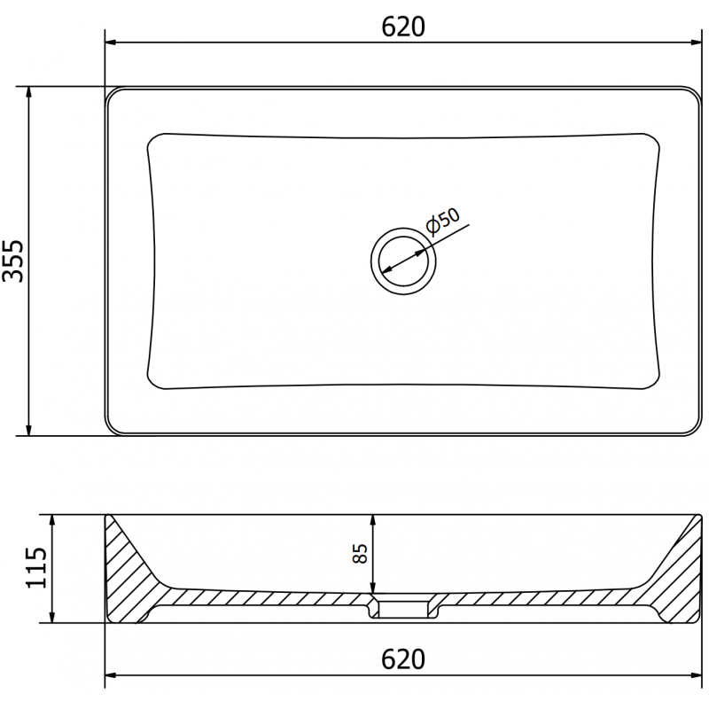 Mexen Nadia countertop washbasin 62 x 35 cm, white/black - 21616007