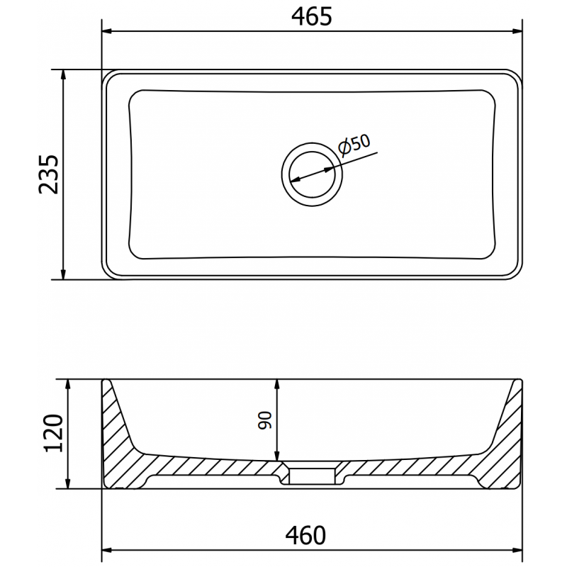 Mexen Nadia countertop washbasin 46 x 23 cm, white/gold rim - 21614605