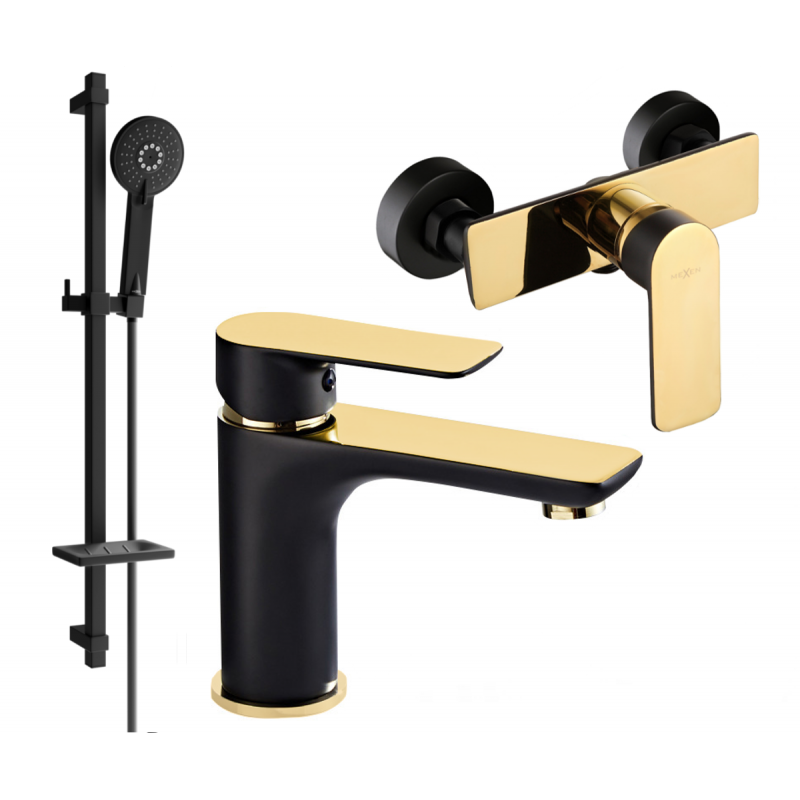 Mexen Alfa Ensemble de douche DQ40, noir/doré - 745704DQ40-75