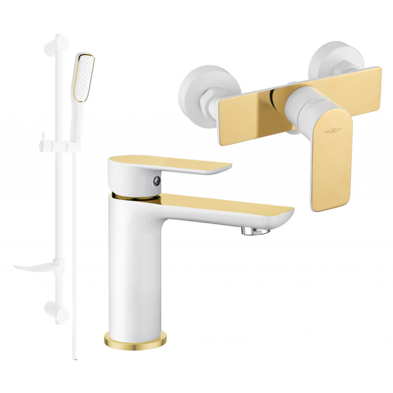 Mexen Alfa DF49 ensemble de douche, blanc/or - 745704DF49-25