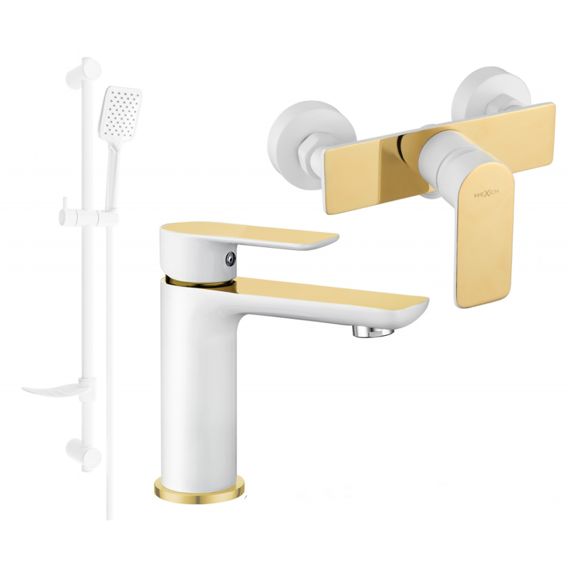 Mexen Alfa Conjunto de ducha DF62, blanco/dorado - 745704DF62-25