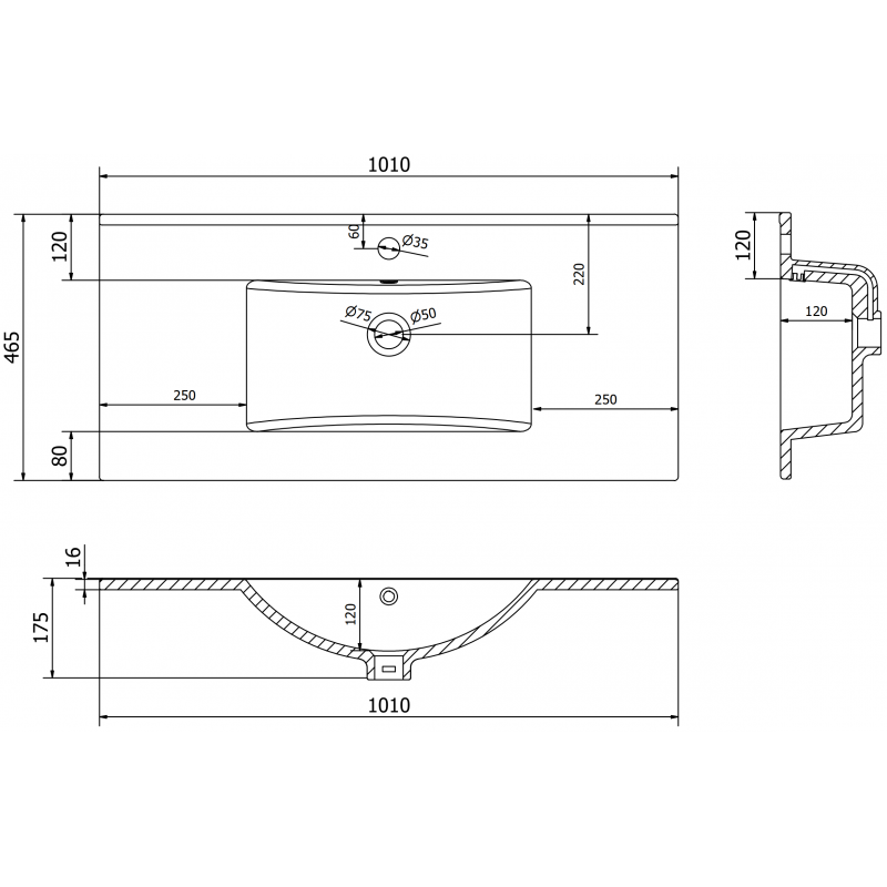 Mexen Atena Built-In Washbasin 101 x 46 cm, White - 25011000