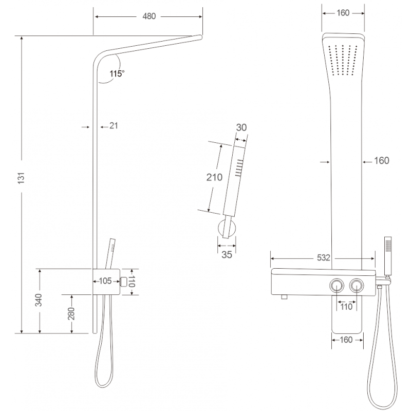 Mexen Sund painel de duche, preto - 7620-02-70