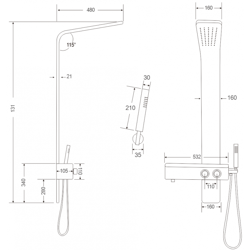 Mexen Sund panel de ducha, negro - 7620-02-70