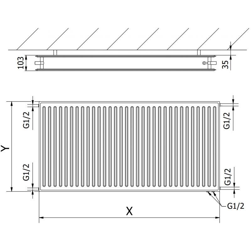Mexen CVH20 Hygiene grzejnik płytowy 600 x 1200 mm, podłączenie dolne, 1319 W, biały - W620H-060-120-00