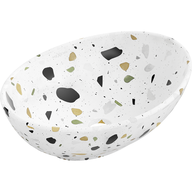 Mexen Elza Aufsatzwaschbecken 40 x 33 cm, weißer Terrazzo-Stein - 21014083
