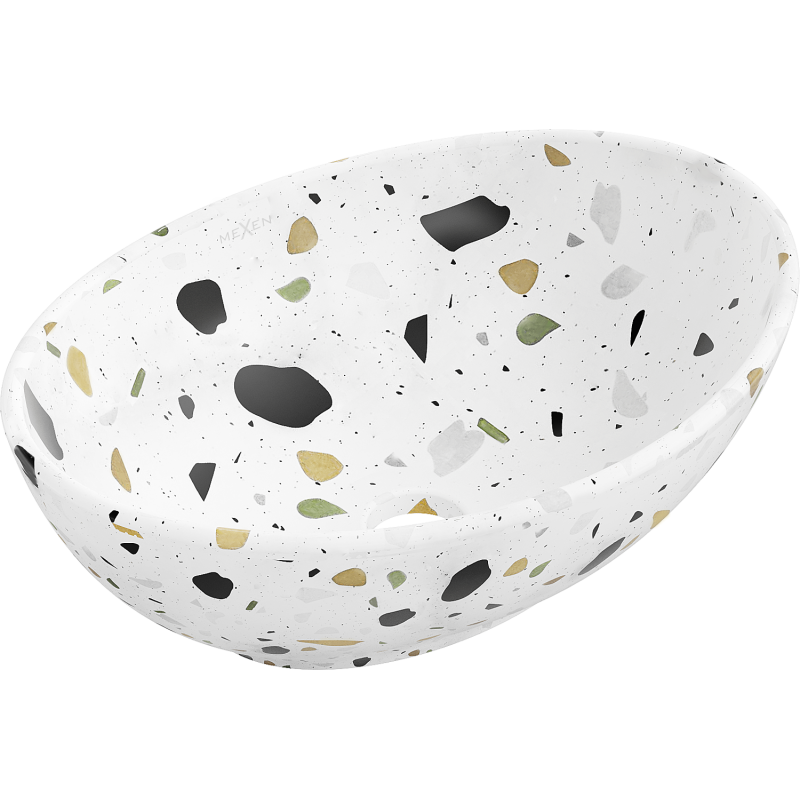 Mexen Elza lavabo sobre encimera 40 x 33 cm, piedra blanca terrazo - 21014083