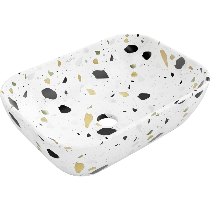 Mexen Rita lavabo de encimera 45 x 32 cm, piedra blanca terrazo - 21084587