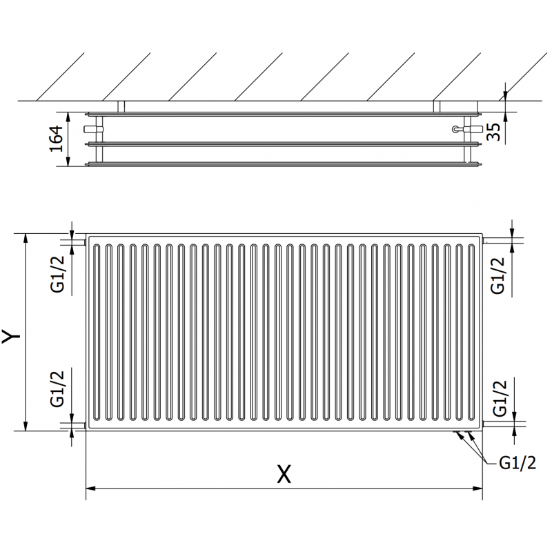 Mexen CVH30 Higienski ploščati radiator 900 x 500 mm, spodnji priključek, 1032 W, bel - W630H-090-050-00