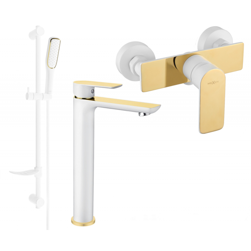 Mexen Alfa DF49 conjunto de ducha, blanco/dorado - 745714DF49-25