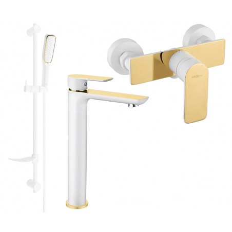 Mexen Alfa DF49 ensemble de douche, blanc/doré - 745714DF49-25