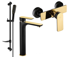 Mexen Alfa DF49 conjunto de duche, preto/dourado - 745714DF49-75