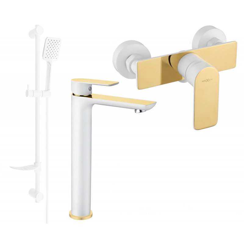 Mexen Alfa DF62 conjunto de ducha, blanco/dorado - 745714DF62-25