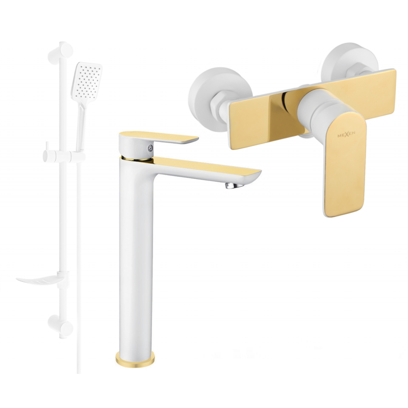 Mexen Alfa DF62 doucheset, wit/goud - 745714DF62-25