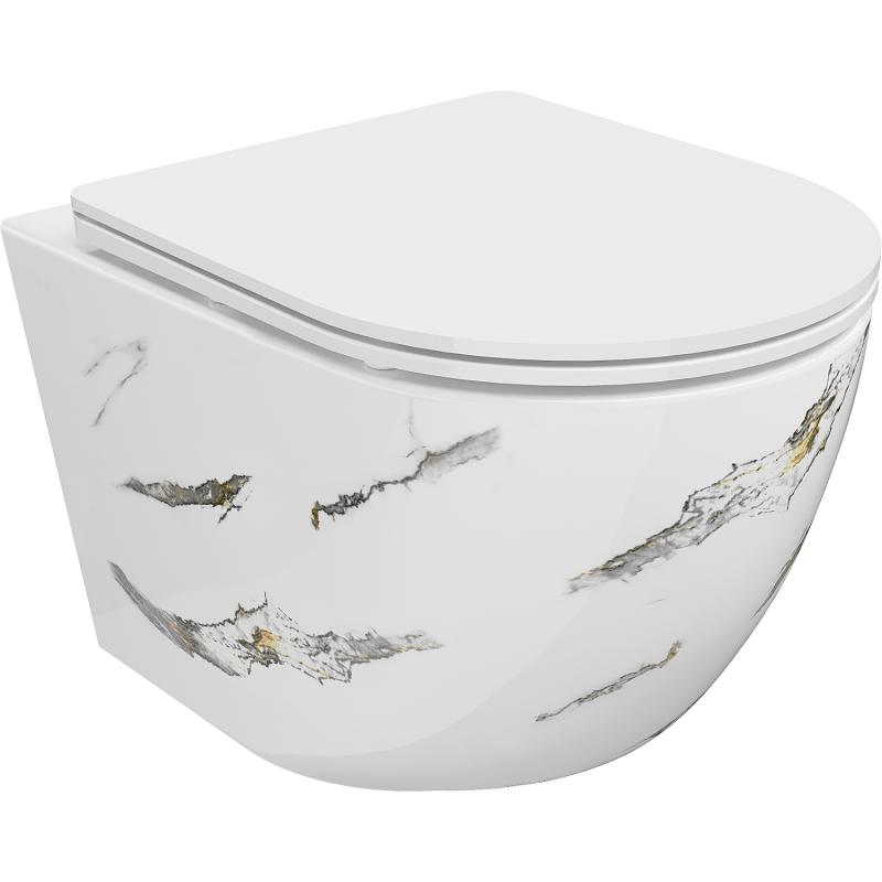 Mexen Lena wc-kulho Rimless hidastuvalla slim Duroplast-istuimella, valkoinen kivi - 30224091