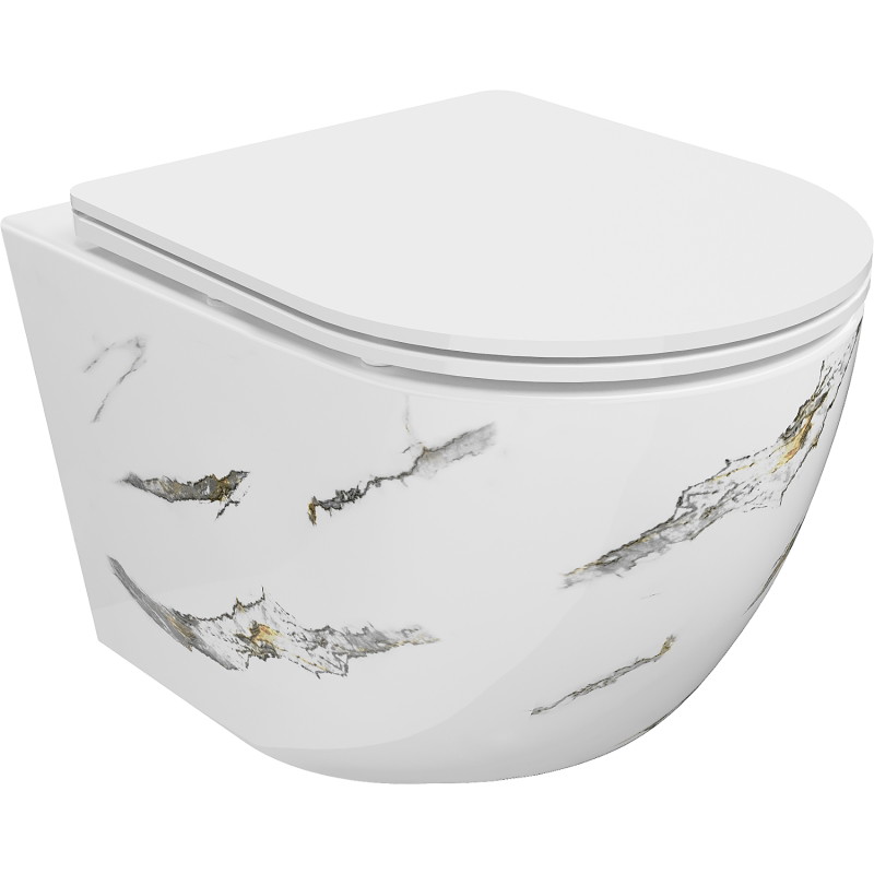 Mexen Lena WC pott Rimless aeglaselt sulguva slim duroplast kattega, valge kivi - 30224091