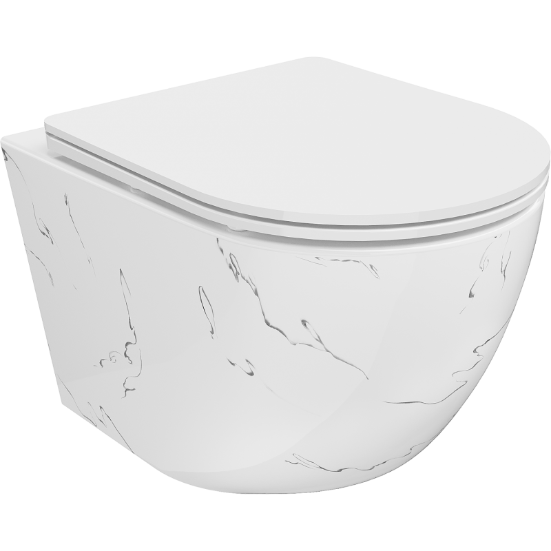 Mexen Lena wc-kom met Rimless zonder rand met slank, langzaam sluitende duroplast zitting, witte steen - 30224093