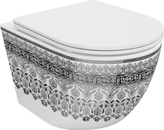 Mexen Lena Rimless WC-istuin ja slim-pehmeästi sulkeutuva kansi, duroplast, valkoinen/musta kuvio - 30224095