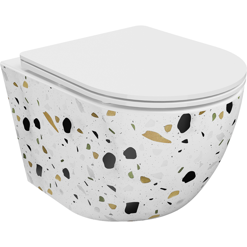 Mexen Lena vaso WC Rimless con sedile slim a chiusura rallentata, duroplast, pietra bianca terrazzo - 30224096