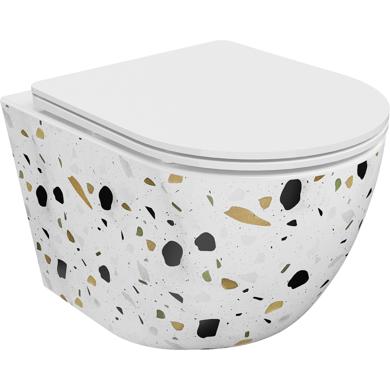 Mexen Lena WC-Schüssel Rimless mit absenkbarem Slim-Sitz, Duroplast, weißer Terrazzo-Stein - 30224096