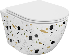 Mexen Lena vaso WC Rimless con sedile slim a chiusura rallentata, duroplast, pietra bianca terrazzo - 30224096