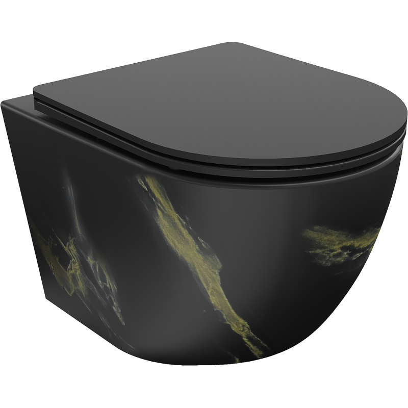 Mexen Lena randloze wc-pot met slank, langzaam sluitend duroplast toiletbril, zwarte steen - 30224098